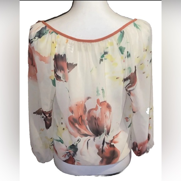 Daytrip Womens Large Button Down Tie Waist Sheer Floral Balloon Slv Blouse - Picture 9 of 12